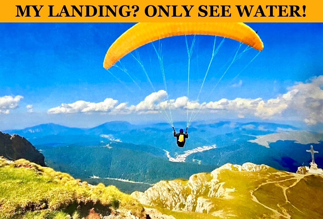 No Landing, gliding, sky, ocean, mountains